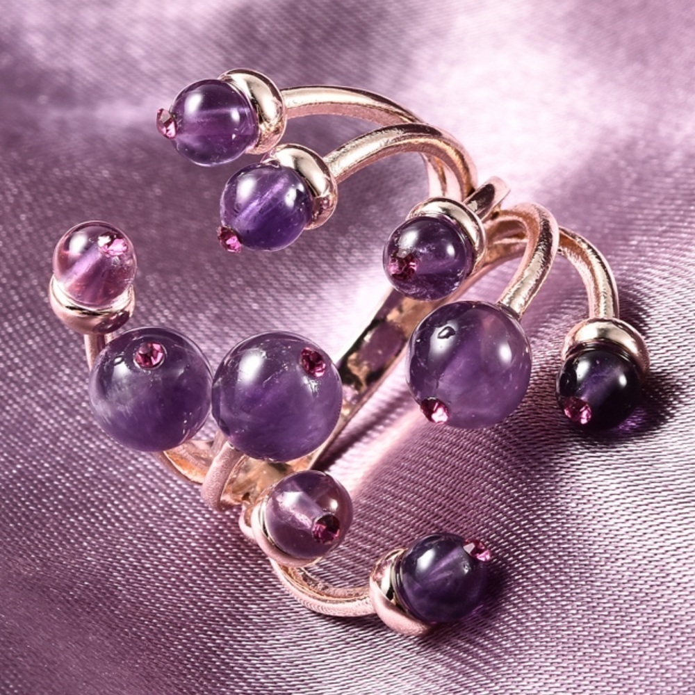Amethyst Adjustable Open Cage Style Ring in Rosetone 7.50 ctw